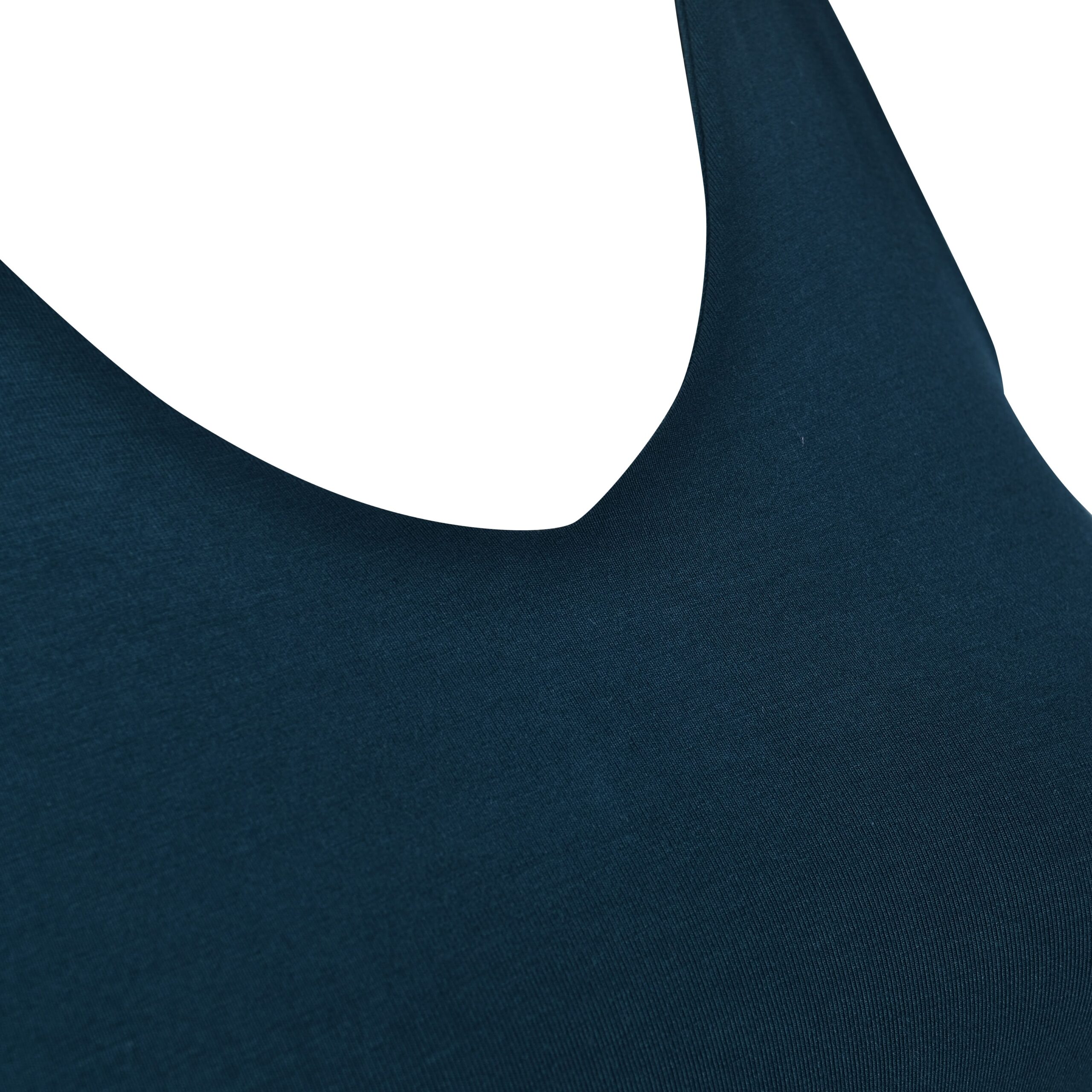 Dark blue V-neck tank top.
