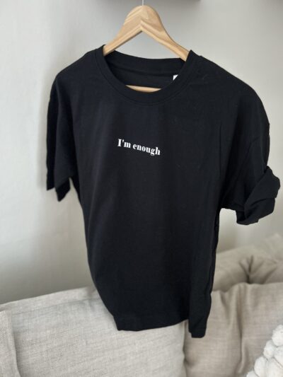 T-shirt en coton noir de coupe large avec inscription blanche I'm enough