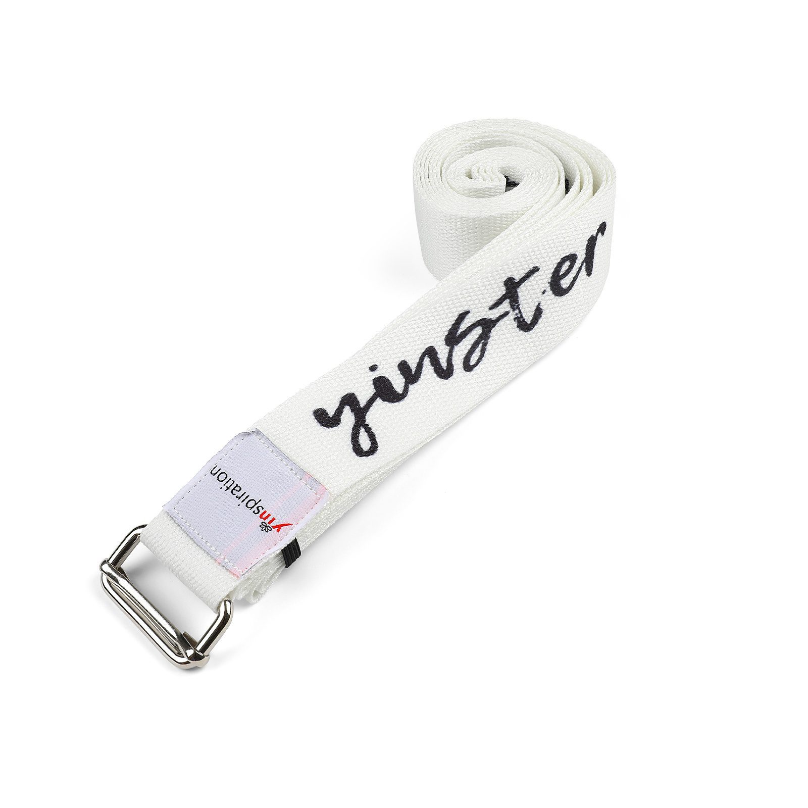 Long white 3.30m yoga strap with Inspiration inscription