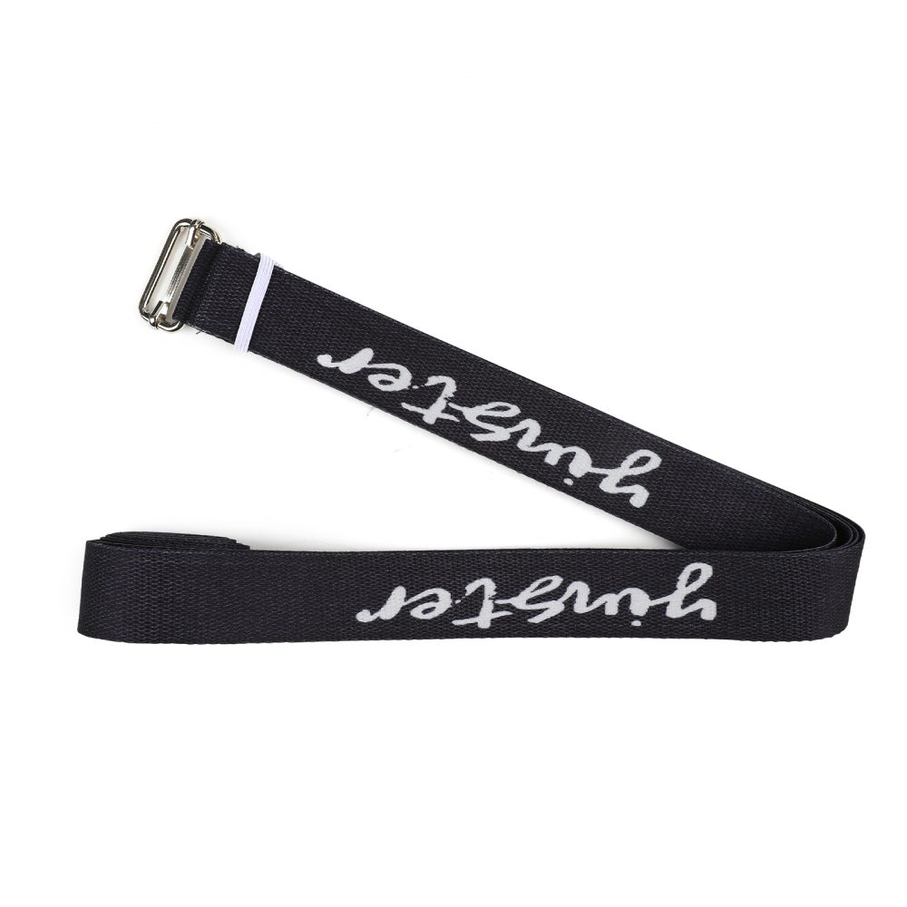 Black fabric belt with metal buckle