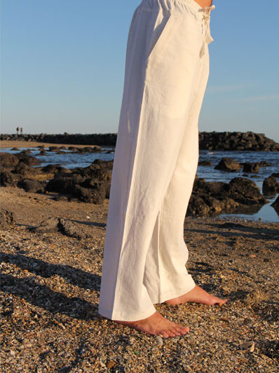 Traditional white unisex loose and flowing cotton yoga pants