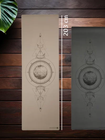 2 XL Supergrip yoga mats in black and sand with tone-on-tone moon design Yoga Boutique