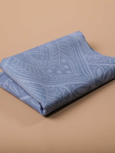 Blue folded travel yoga mat yoga towel with tone-on-tone mandala patterns Yoga Boutique