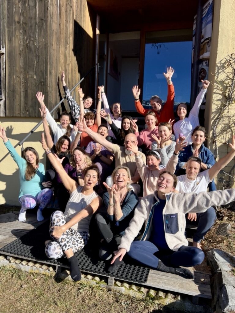 Group photo from the Yoga Nest and Estelle Yoga beautiful site retreat in February 2024